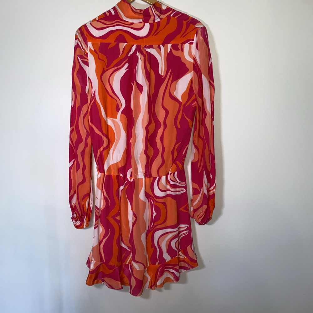 Rococo Sand Emily Wrap Dress Size L Pink Orange Long Sleeve Mini Bohemian Resort - Picture 8 of 10